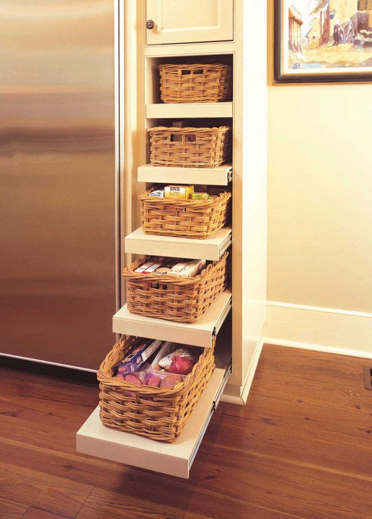 pantry with pull out shelves and needed in a kid-friendly kitchen