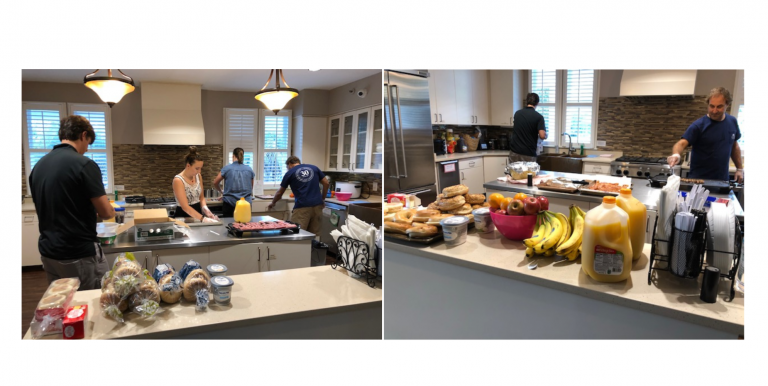 Team members preparing breakfast